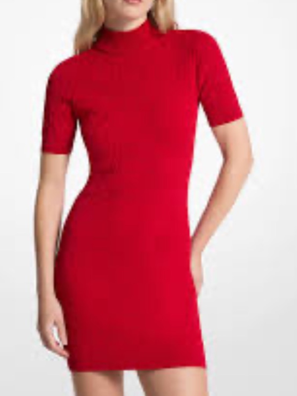 🍇🍓🌹Logo Jacquard Knit Mock Neck Mini Dress in Red